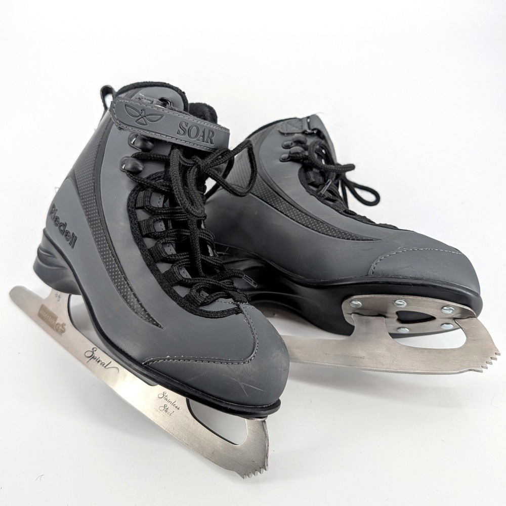 Riedell Soar Ice Skates Charcoal Gray Velvet Lining Spiral Blade 3JR